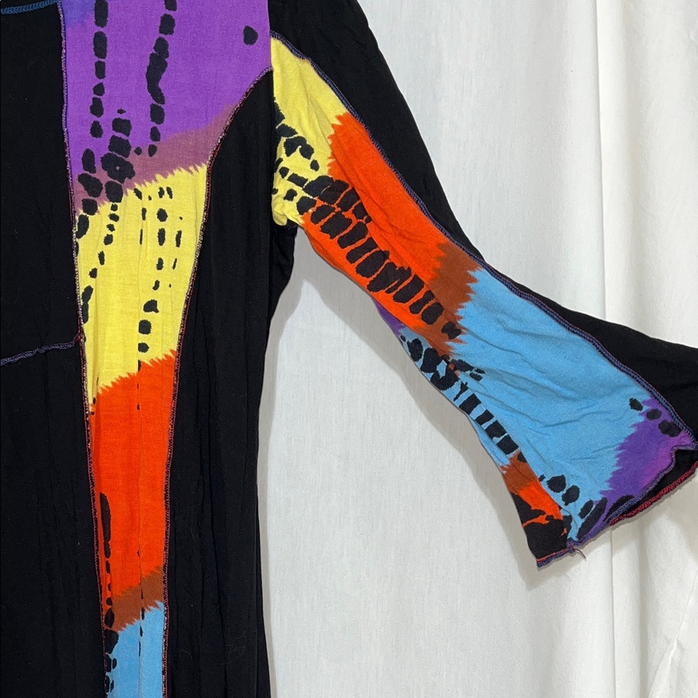 Parsley & Sage Black Tunic with Orange purple yellow and Blue Patchwork women 1X - Picture 5 of 12